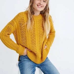 Madewell Windermere Pointelle Pullover Sweater In Mustard
